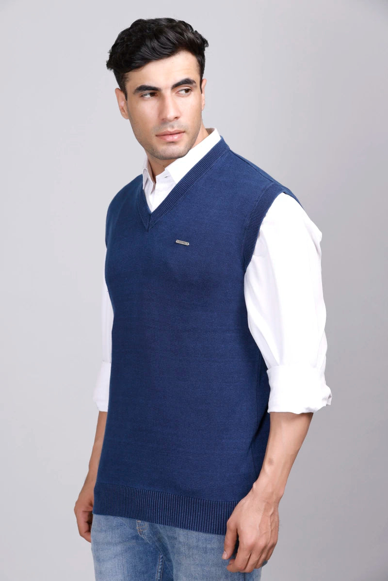 Indigo V-Neck Sleeveless Denim Sweater Vest Men
