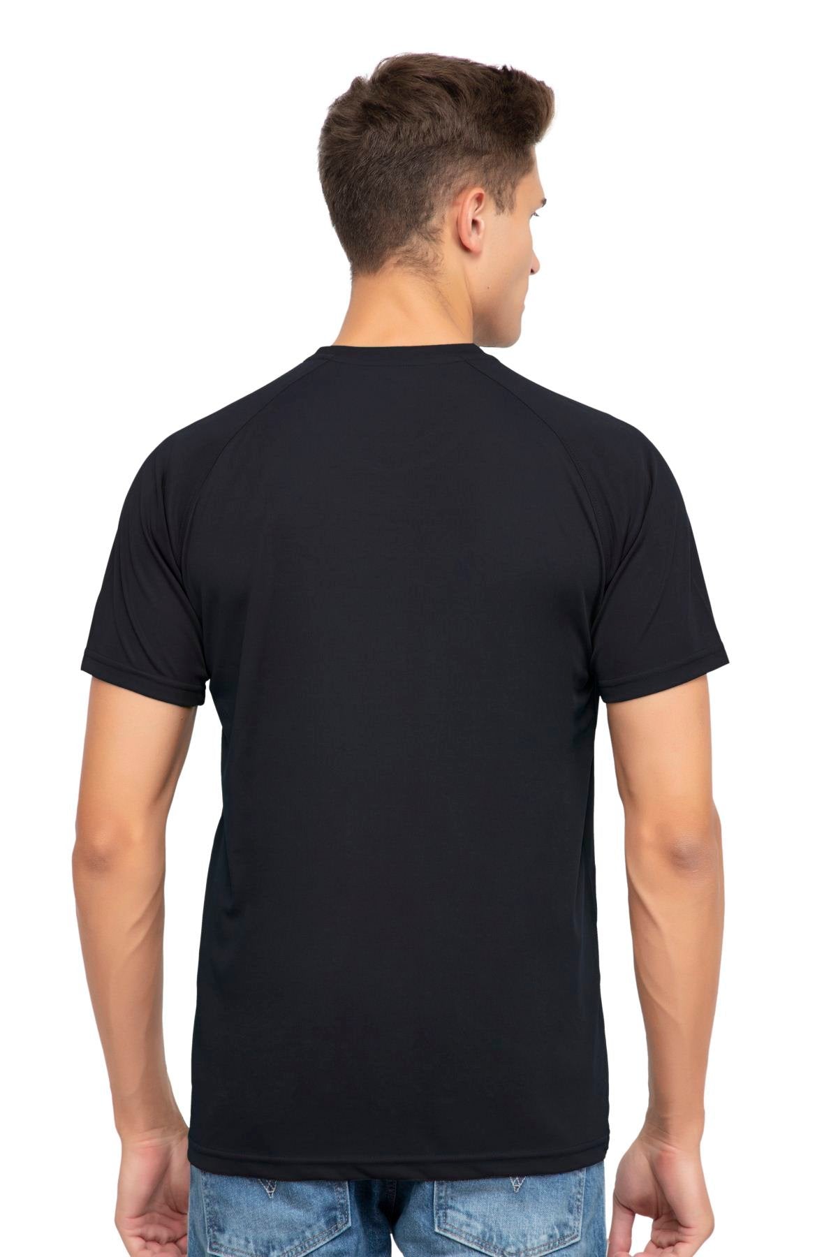 Black Raglan Sleeves Solid Round Neck Dri Fit Men T-Shirt