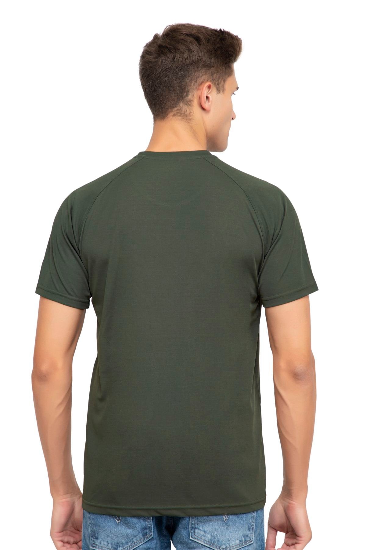 Olive Raglan Sleeves Solid Round Neck Dri Fit Men T-Shirt