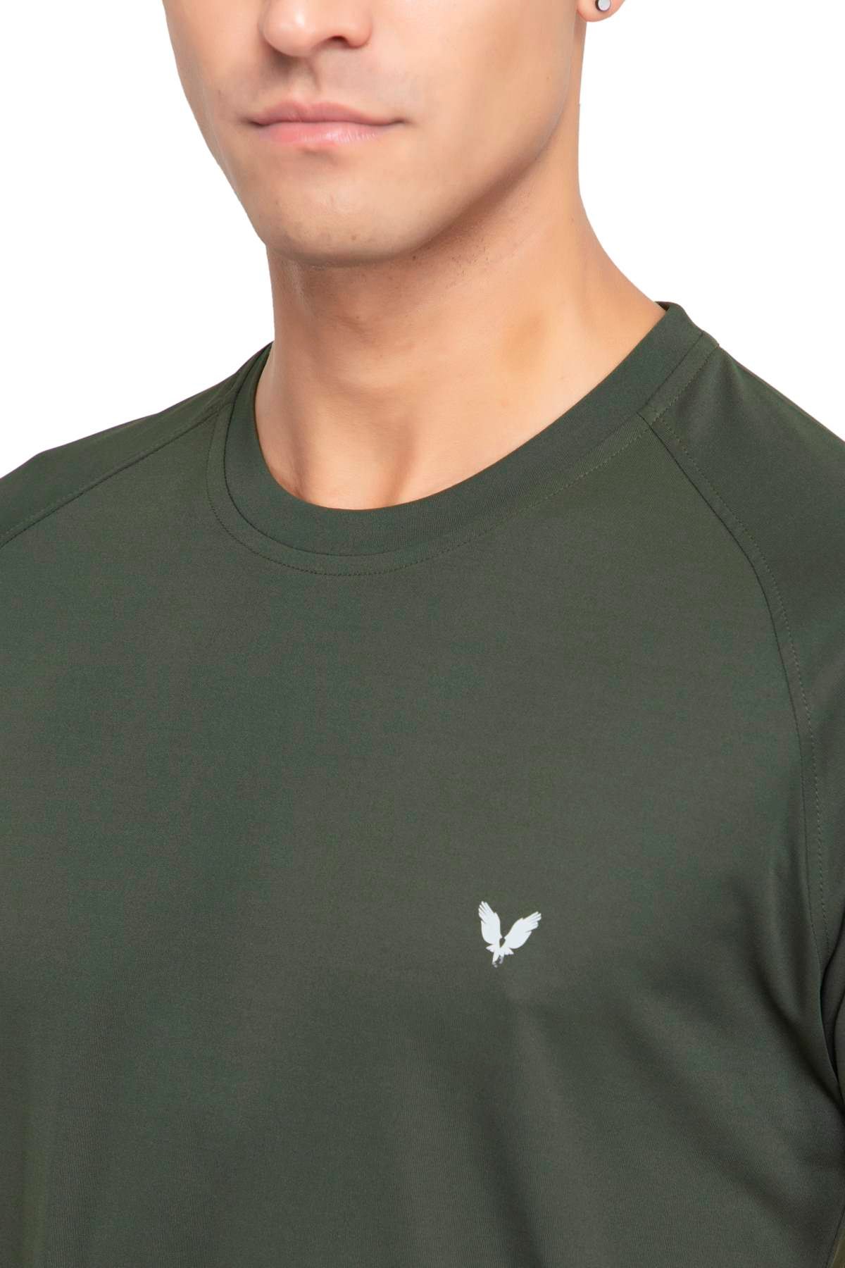 Olive Raglan Sleeves Solid Round Neck Dri Fit Men T-Shirt