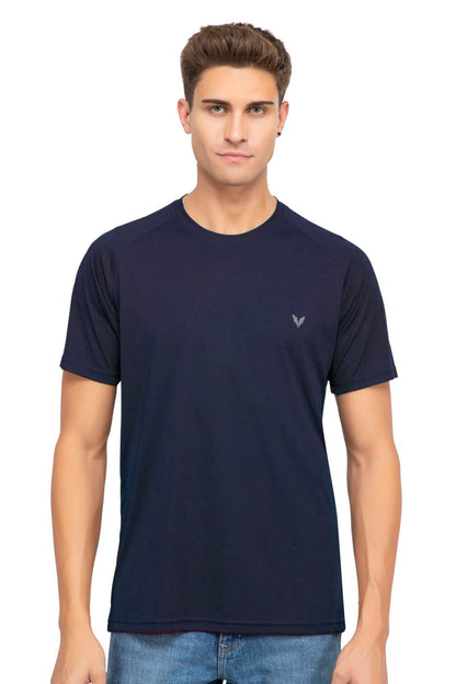 Navy Raglan Sleeves Solid Round Neck Dri Fit Men T-Shirt