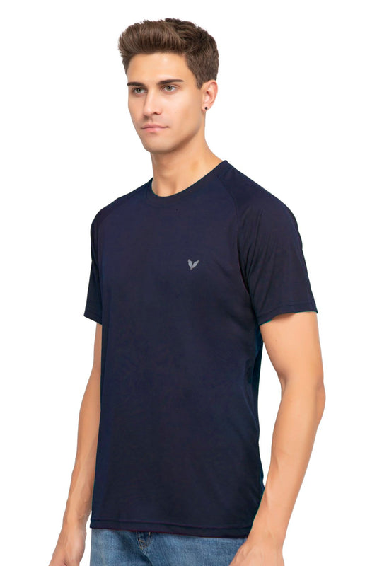 Navy Raglan Sleeves Solid Round Neck Dri Fit Men T-Shirt