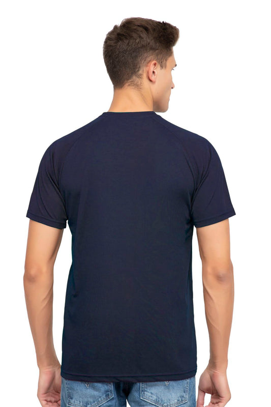 Navy Raglan Sleeves Solid Round Neck Dri Fit Men T-Shirt