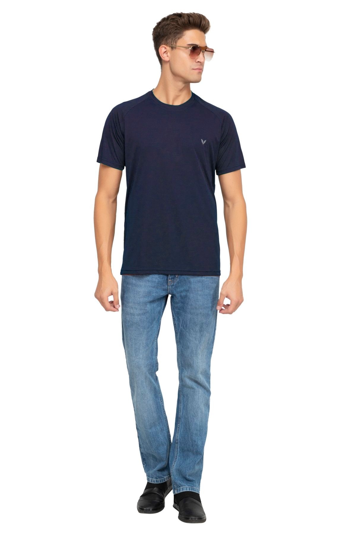 Navy Raglan Sleeves Solid Round Neck Dri Fit Men T-Shirt