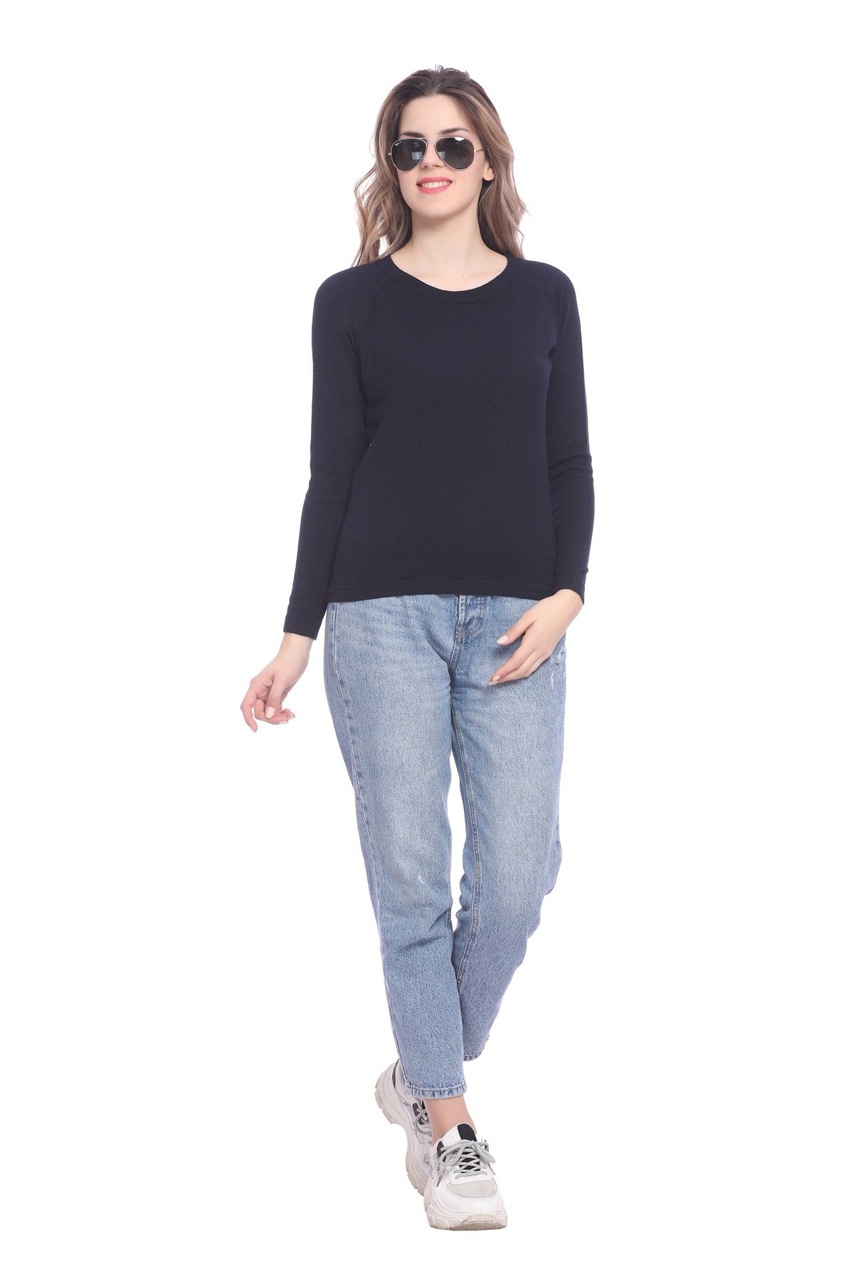 Navy Solid Raglan full Sleeve Sweater