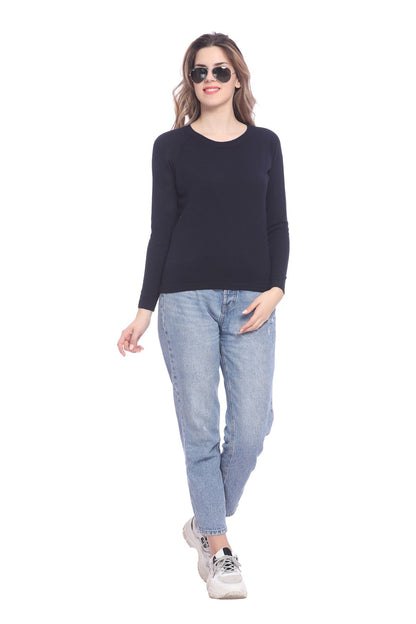 Navy Solid Raglan full Sleeve Sweater