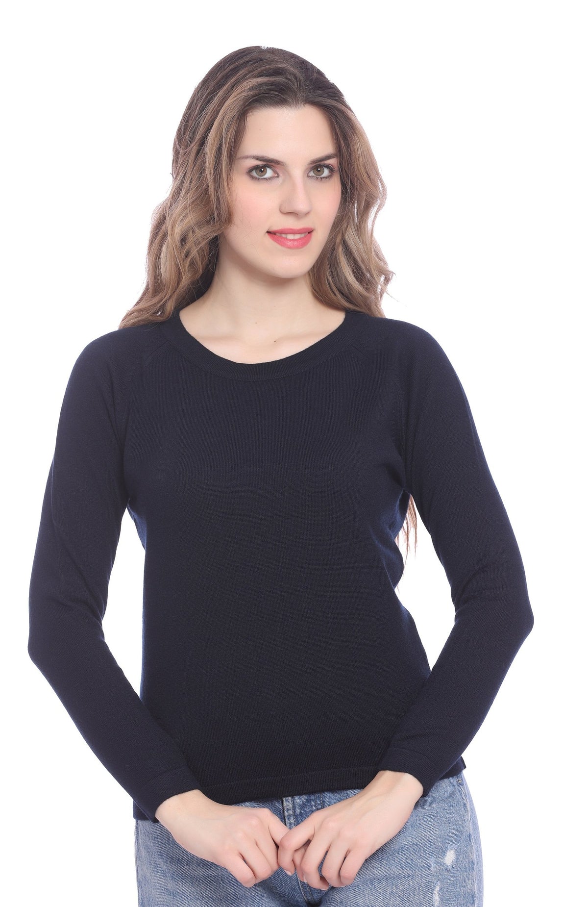 Navy Solid Raglan full Sleeve Sweater