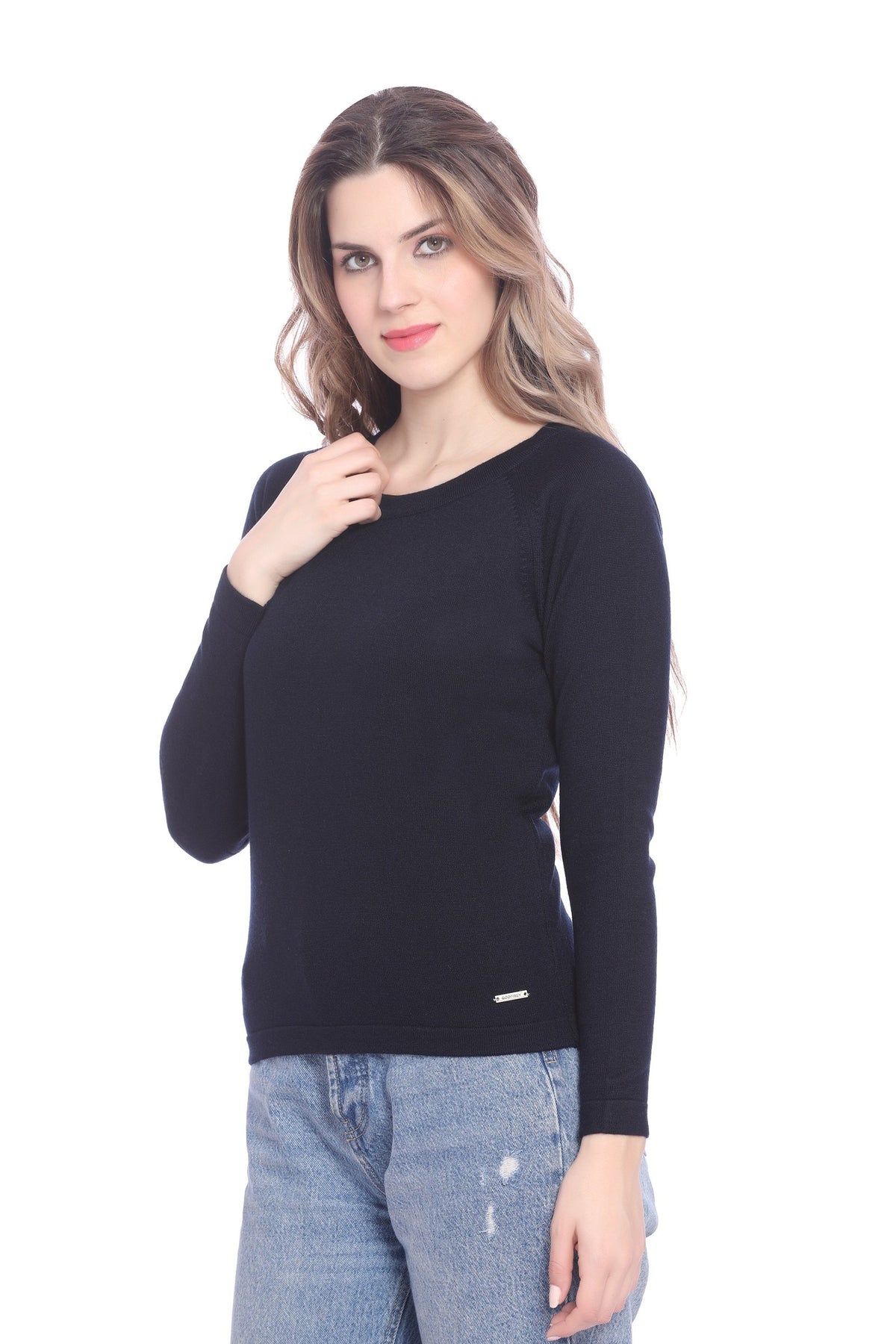 Navy Solid Raglan full Sleeve Sweater