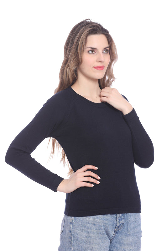 Navy Solid Raglan full Sleeve Sweater