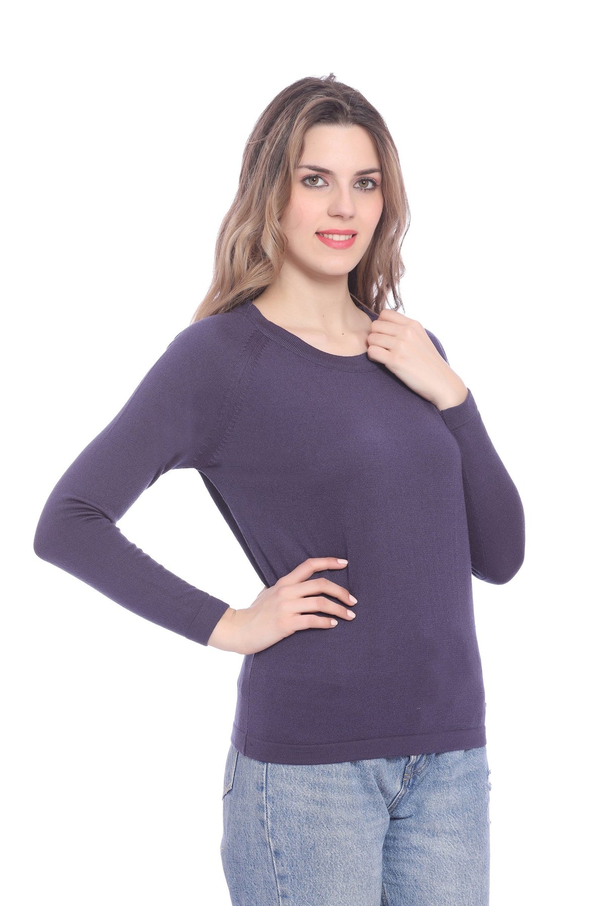 Mavue Solid Raglan full Sleeve Sweater