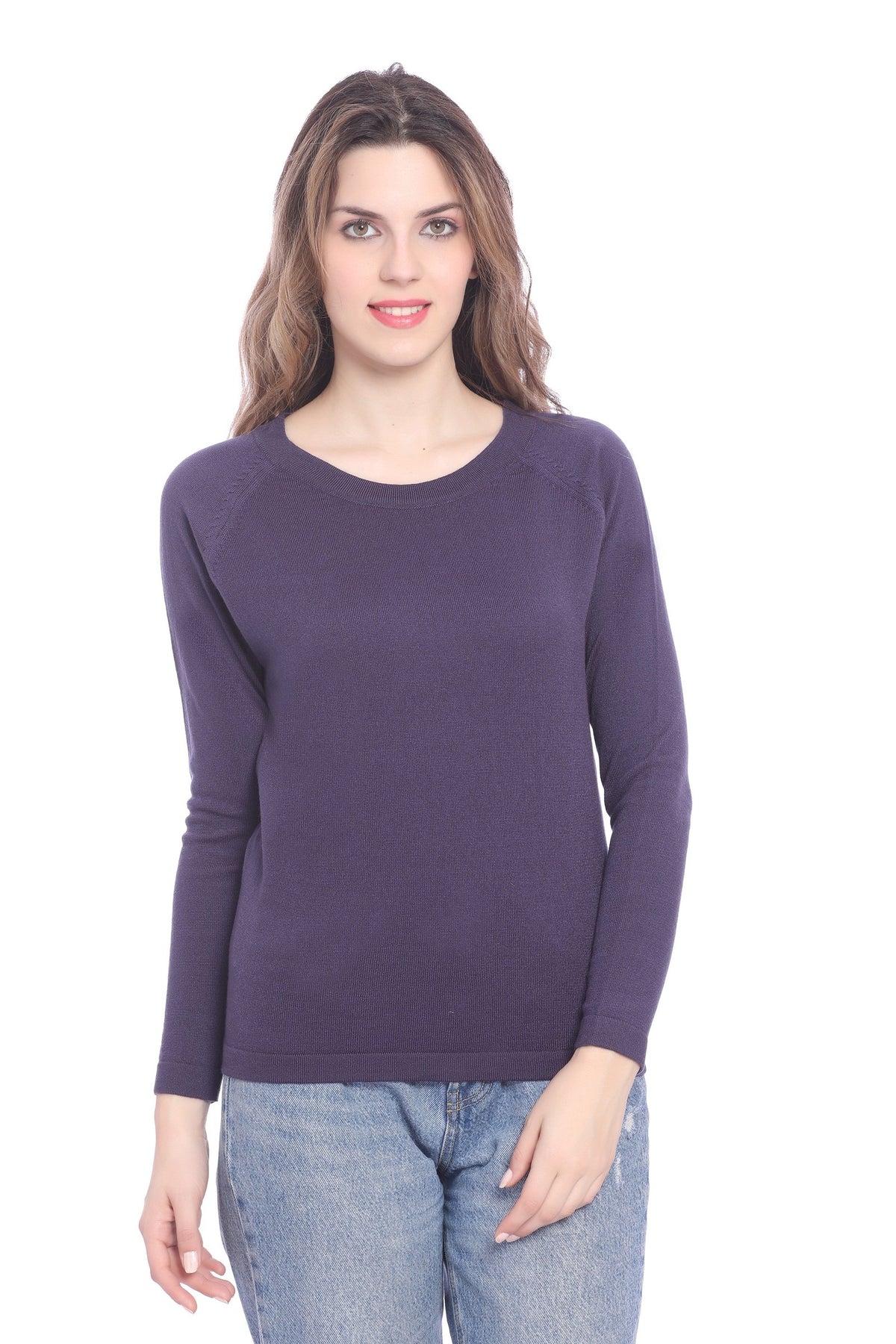 Mavue Solid Raglan full Sleeve Sweater