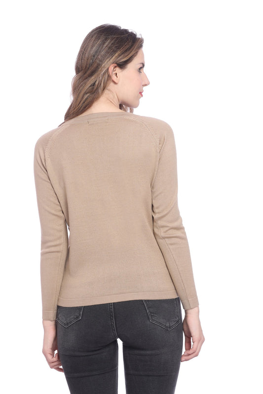 Fawn Solid Raglan full Sleeve Sweater