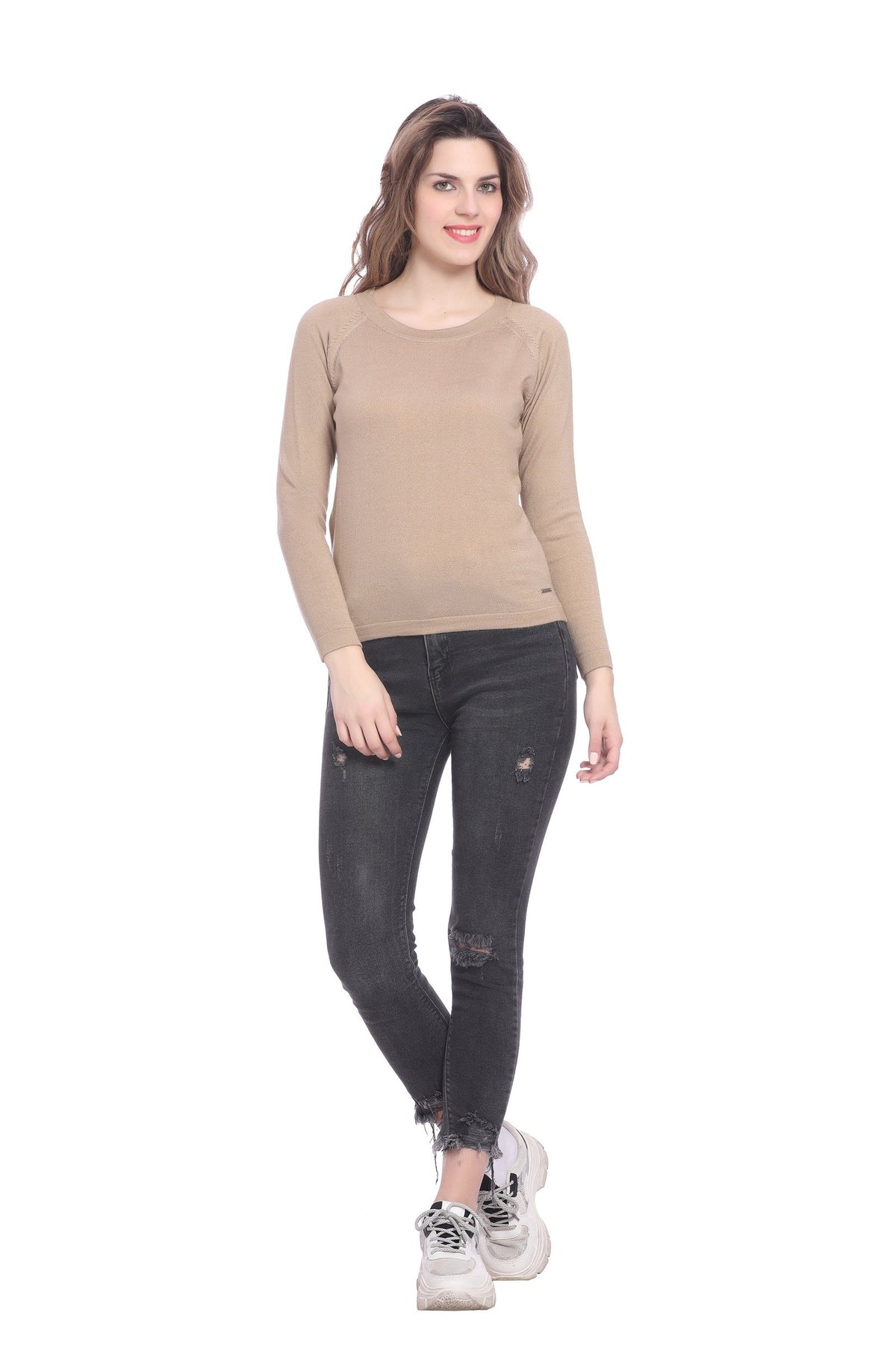 Fawn Solid Raglan full Sleeve Sweater