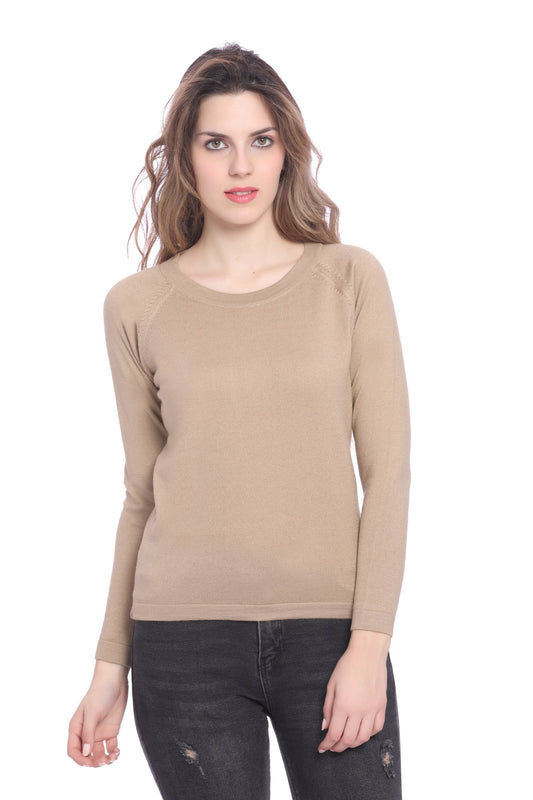 Fawn Solid Raglan full Sleeve Sweater