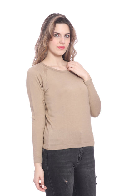 Fawn Solid Raglan full Sleeve Sweater