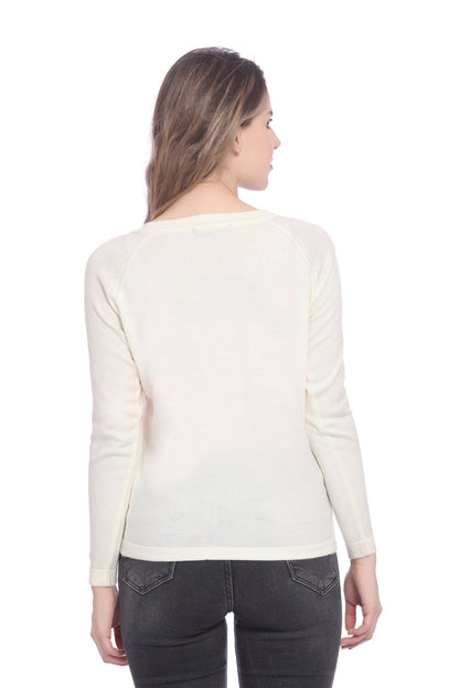 White Solid Raglan full Sleeve Sweater