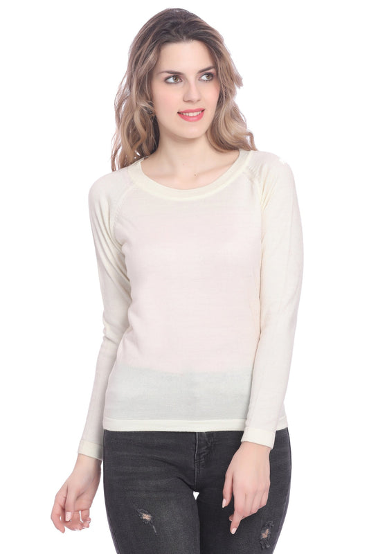 White Solid Raglan full Sleeve Sweater