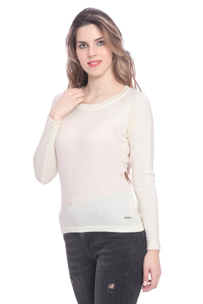White Solid Raglan full Sleeve Sweater