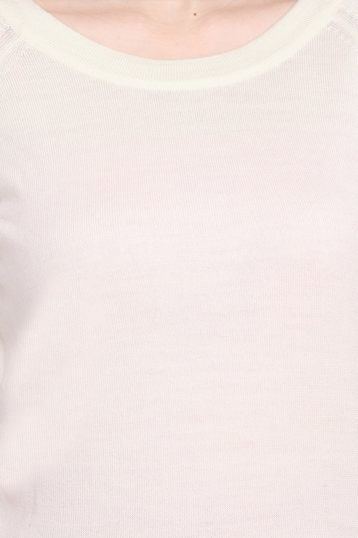 White Solid Raglan full Sleeve Sweater