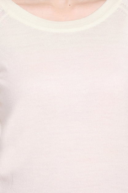 White Solid Raglan full Sleeve Sweater