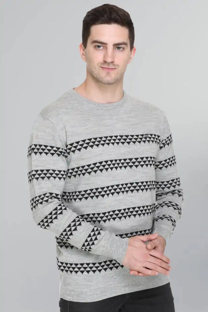 Light Grey Woolen Men's Round Neck Sweaters