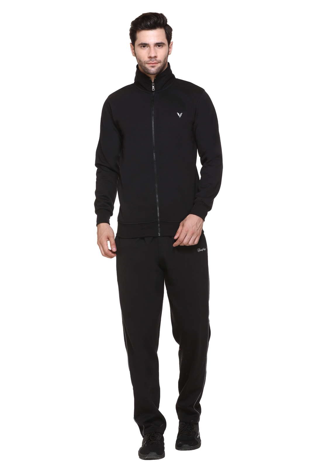 Black Cotton Fleece Winter Tracksuit For Men