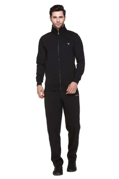 Black Cotton Fleece Winter Tracksuit For Men