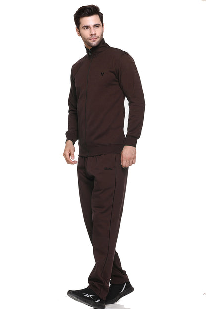 Coffee Cotton Fleece Winter Tracksuit For Men