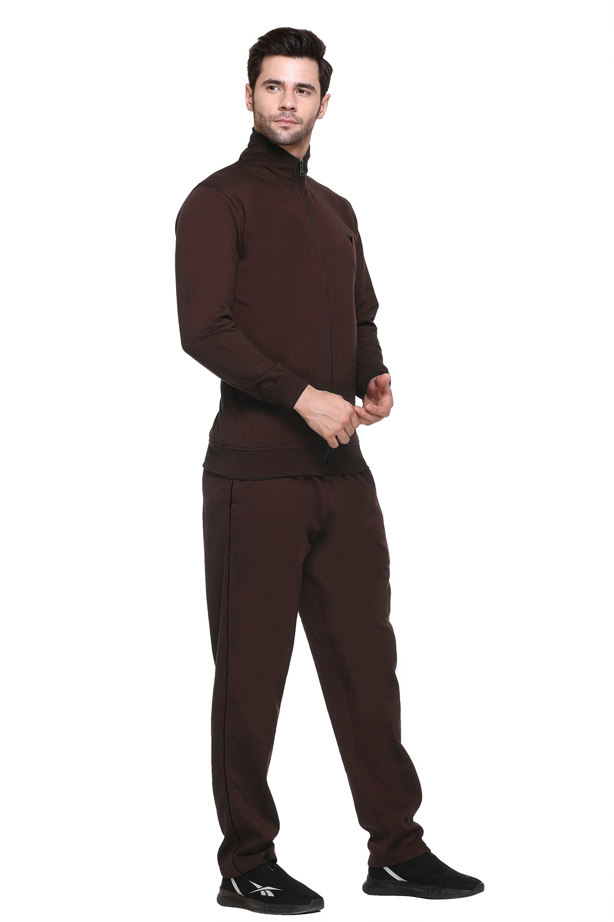 Coffee Cotton Fleece Winter Tracksuit For Men