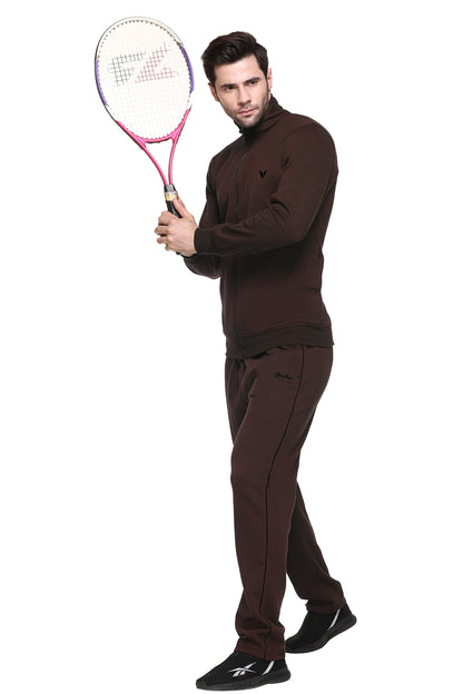Coffee Cotton Fleece Winter Tracksuit For Men