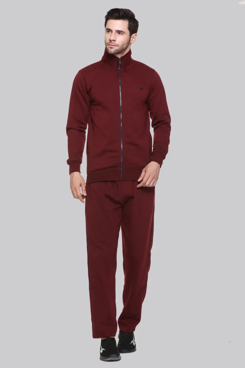 Maroon Cotton Fleece Winter Tracksuit For Men