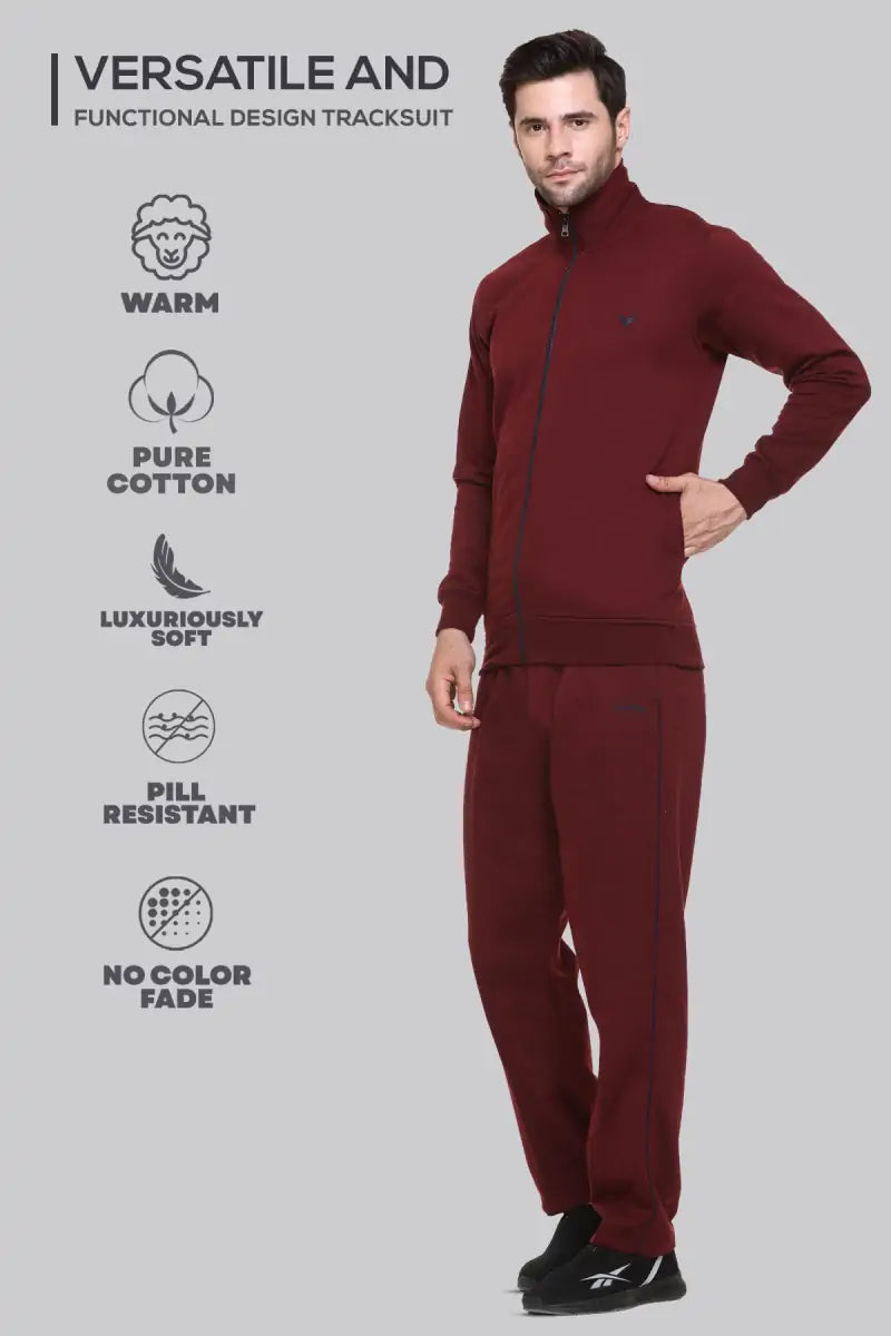 Maroon Cotton Fleece Winter Tracksuit For Men