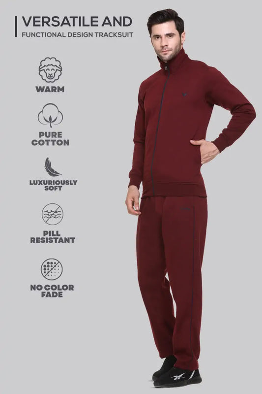 Maroon Cotton Fleece Winter Tracksuit For Men