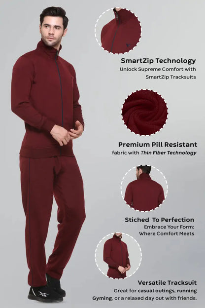 Maroon Cotton Fleece Winter Tracksuit For Men