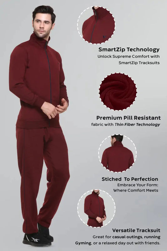 Maroon Cotton Fleece Winter Tracksuit For Men