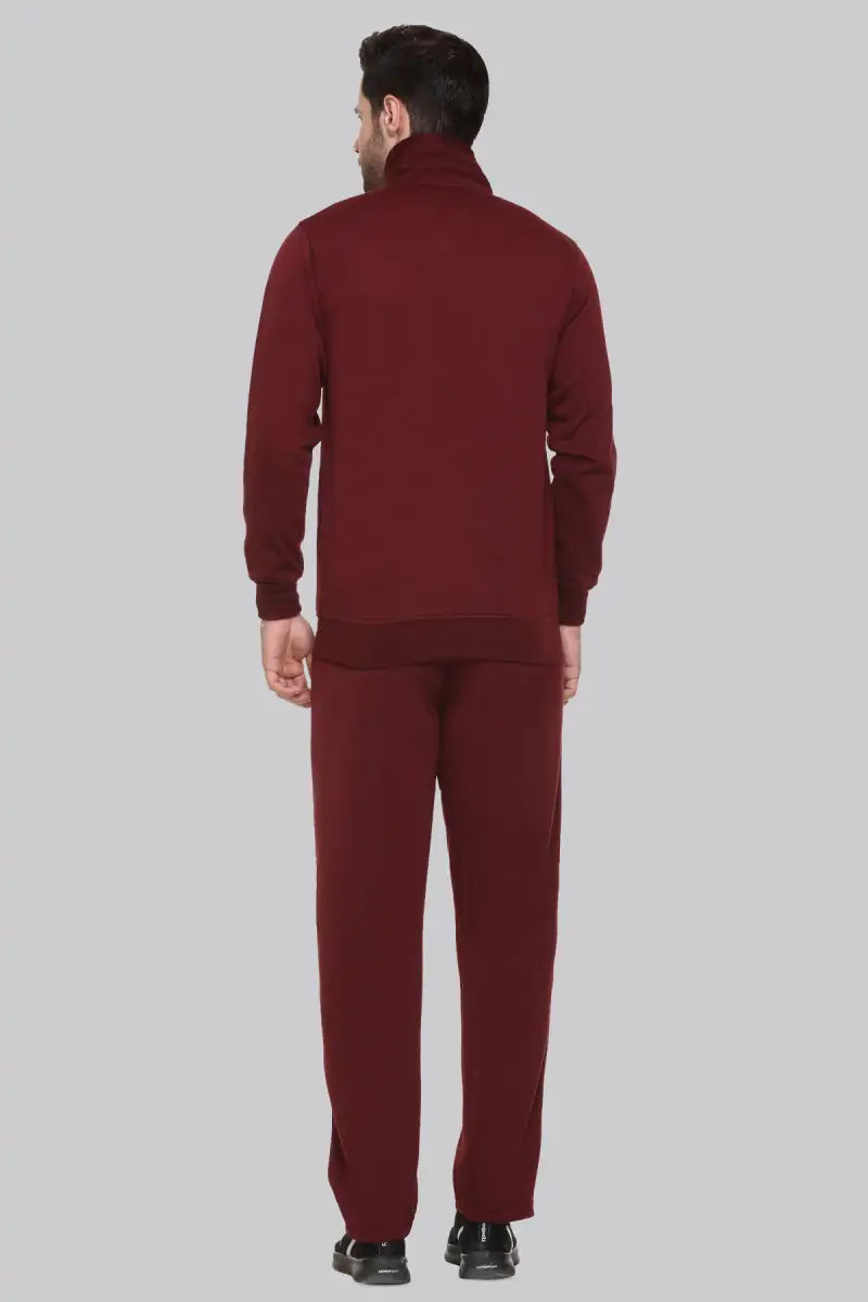 Maroon Cotton Fleece Winter Tracksuit For Men