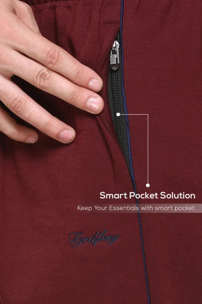 Maroon Cotton Fleece Winter Tracksuit For Men