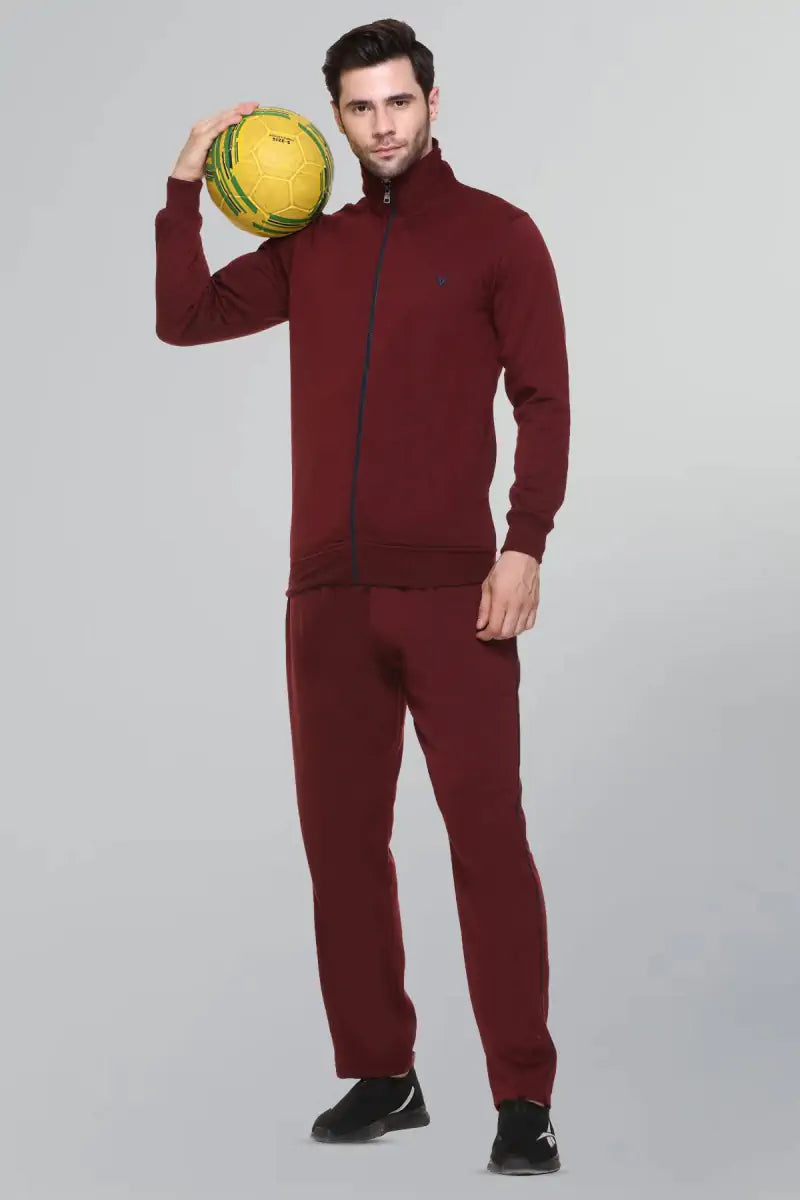Maroon Cotton Fleece Winter Tracksuit For Men