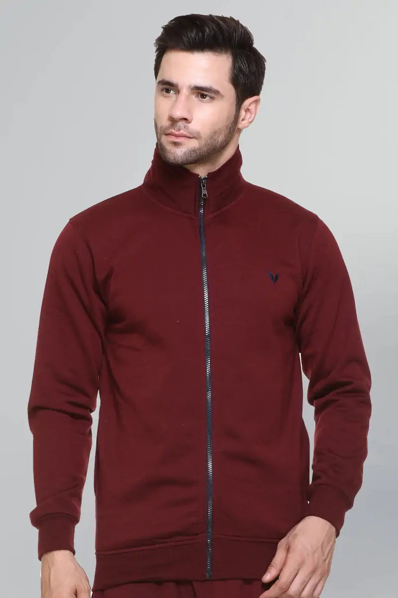 Maroon Cotton Fleece Winter Tracksuit For Men