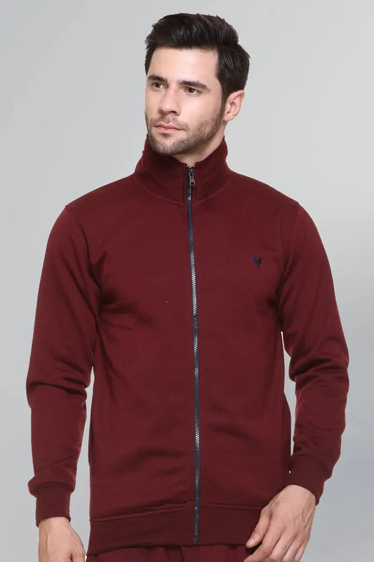Maroon Cotton Fleece Winter Tracksuit For Men