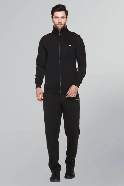 Black Cotton Fleece Winter Tracksuit For Men