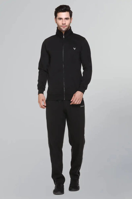 Black Cotton Fleece Winter Tracksuit For Men