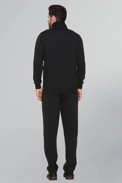 Black Cotton Fleece Winter Tracksuit For Men