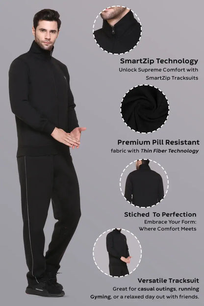 Black Cotton Fleece Winter Tracksuit For Men