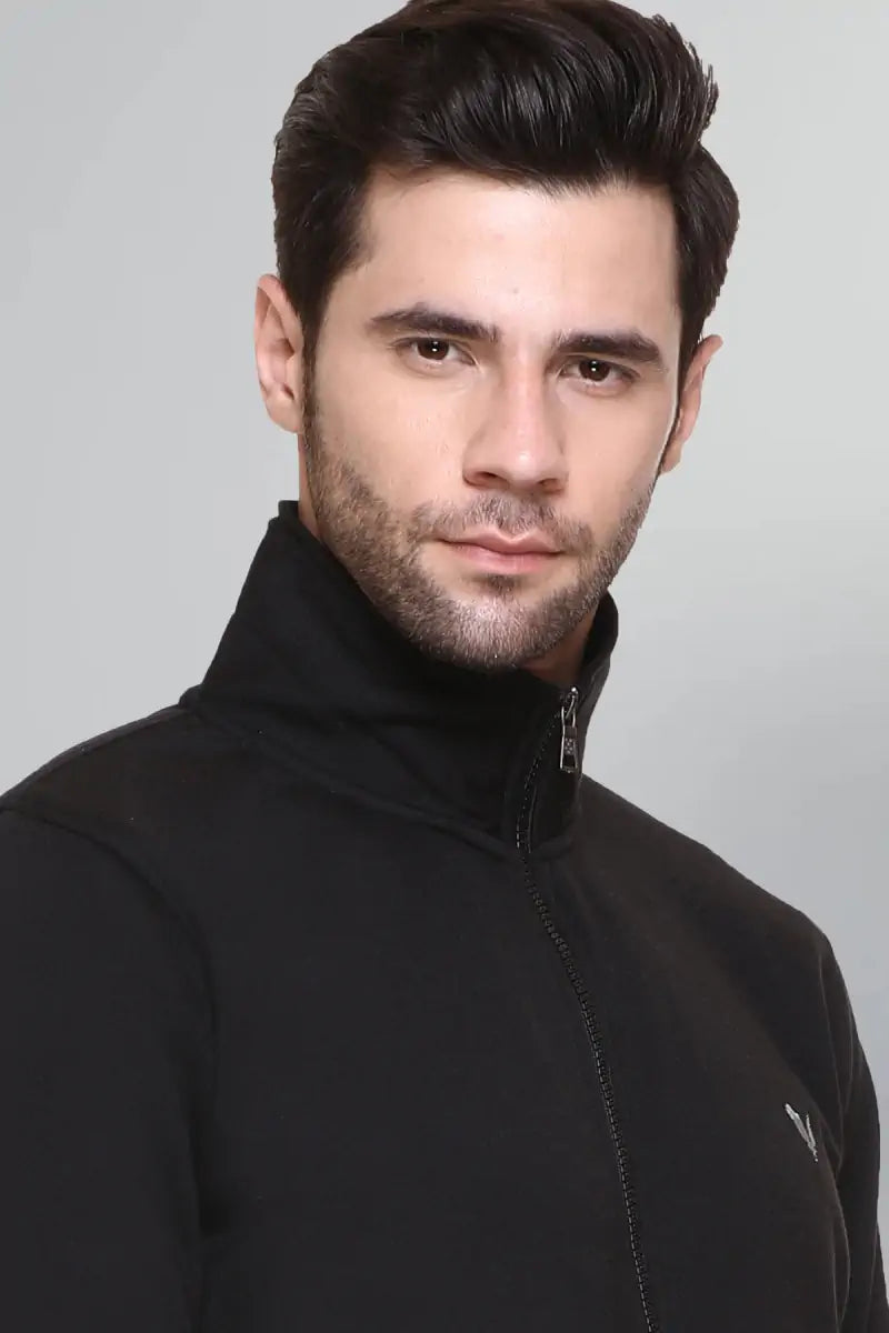 Black Cotton Fleece Winter Tracksuit For Men