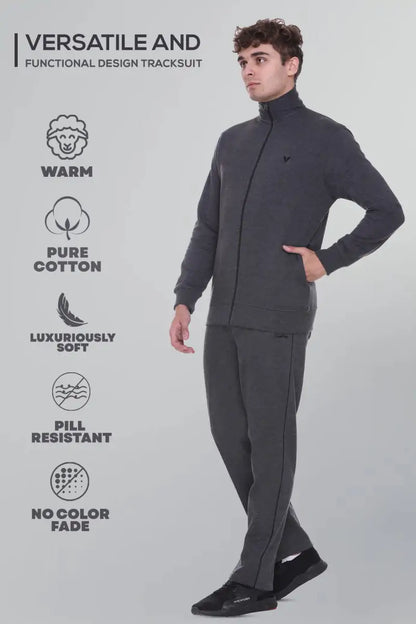 Charcoal Grey Cotton Fleece Winter Tracksuit For Men