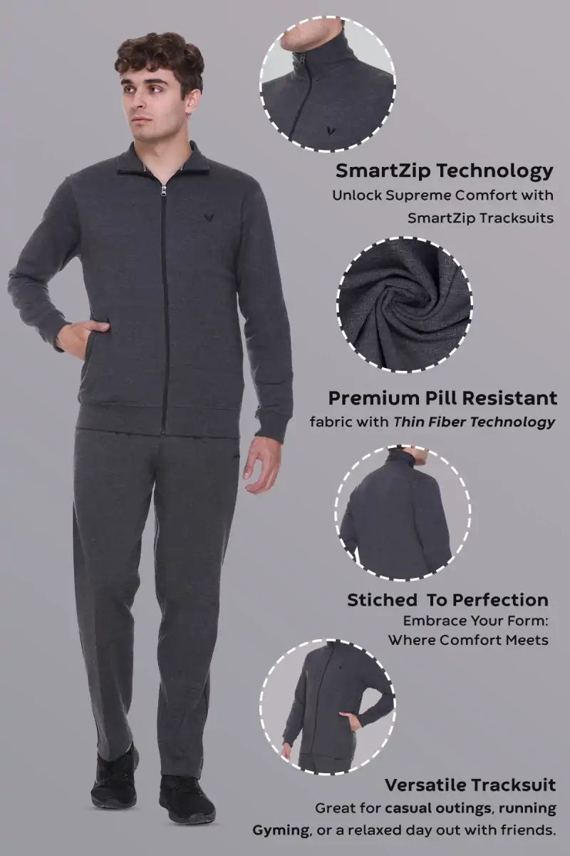 Charcoal Grey Cotton Fleece Winter Tracksuit For Men