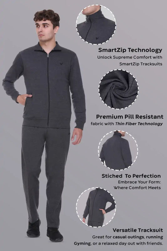 Charcoal Grey Cotton Fleece Winter Tracksuit For Men