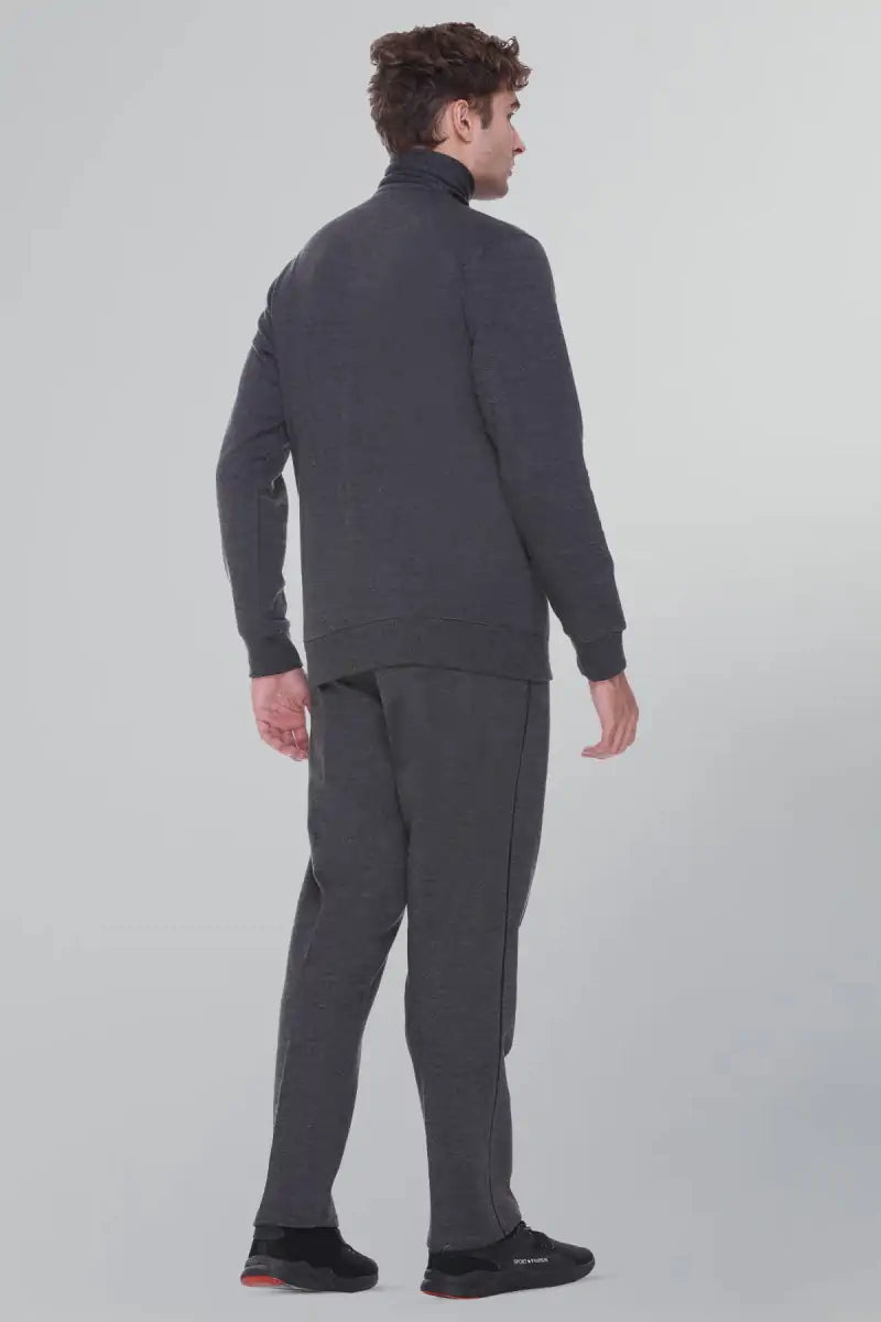 Charcoal Grey Cotton Fleece Winter Tracksuit For Men