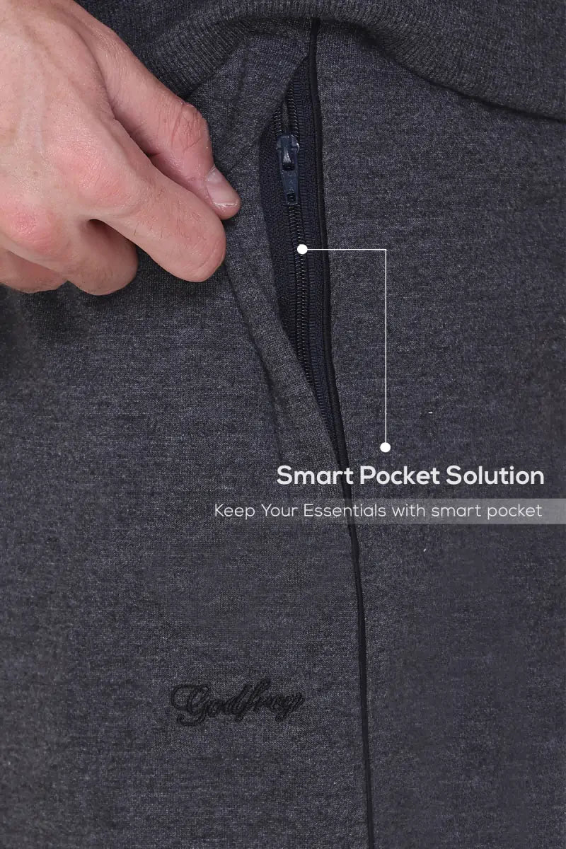 Charcoal Grey Cotton Fleece Winter Tracksuit For Men